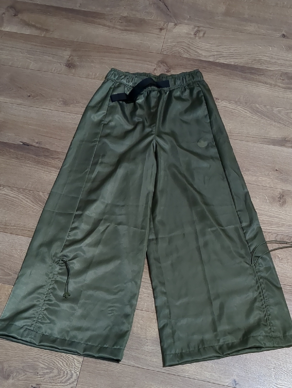 Adidas Wide Leg Satin Pants Focus Olive Loose Fit Bottoms Size Small - Picture 7 of 13